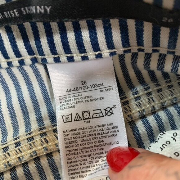 Banana Republic Women 26 Denim Jeans Blue White Striped Skinny High Rise Stretch - Picture 6 of 13